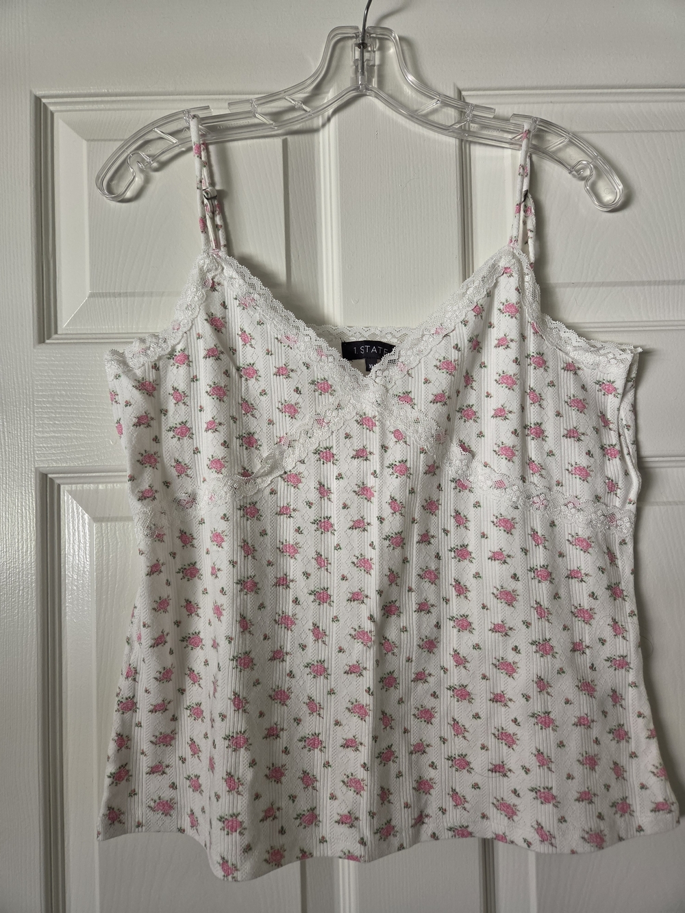 1. State White Floral Lace-Trim Cami Tank - Pink Floral